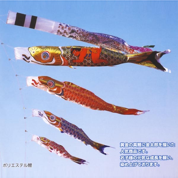 鯉のぼり 庭用 黄金金太郎鯉（黄金龍吹流し） 4m 8点 庭園用 大型セット/ポール別売り 吹流し+鯉5匹+矢車+ロープセットフジサン鯉 カタログ 純正品 ポリエステル 家紋/名前入れ対応 日本製 KOF-O-OK0408