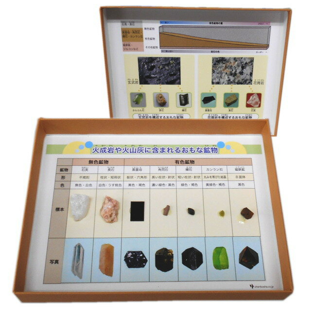 理科教材 岩石標本火成岩をつくる鉱物 7種組 夏休み 冬休み 自由研究 地学 小学生 中学生 高校生 石英 長石 黒雲母 角閃石 輝石 かんらん石 磁鉄鉱 火成岩 火山灰に含まれる鉱物