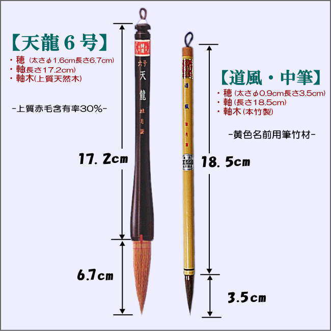 書初め用書道太筆・中筆セット/天龍6号筆・道風中筆【名入れ無料サービス特典付き...