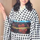ウール 着物 羽織 反物 源氏小紋 手染めウール小紋 白×黒大格子 みゆき49【送料無料】【RCP】
