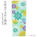 【送料無料】プレタ浴衣 ≪FaceGirl≫ 変わり織 菊×スプレイグリーン【RCP】【SMR】
