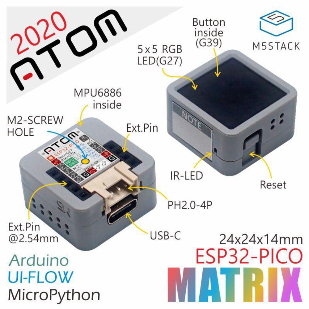 M5Stack ATOM Matrix【M5STACK-C008-B】[エムファイブスタック マイコン IoT モジュール 電子工作 自由工作]