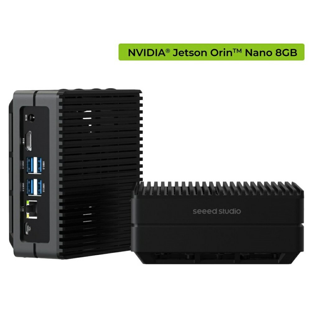 最大40TOPSのパフォーマンスを発揮するAI開発用コンピュータJetson Orin Nano 8GBモジュールを搭載し、最大40TOPSのAIパフォーマンスを発揮するコンパクトなインテリジェントエッジボックスです。NVIDIA Ampere GPUアーキテクチャと64ビット動作を組み合わせたJetson Orin Nanoモジュールは、Jetson Xavier NXモジュールの2倍以上のパフォーマンスを提供します。NVIDIA JetPack 5.1.1 がプリインストールされており、スマートシティ、セキュリティ、産業オートメーション、 スマートファクトリーなどにおけるAI開発を簡素化します。●仕様モジュールJetson Orin Nano 8GBAIパフォーマンス40TOPSGPU32個のTensor コアを備えた 1024コア NVIDIA AmpereアーキテクチャGPUGPU 最大周波数625MHzCPU6コア Arm Cortex-A78AE v8.2 64ビットCPU 1.5MB L2 + 4MB L3CPU 最大周波数1.5GHzメモリ8GB 128ビット LPDDR5 68GB/sストレージ128GB NVMe SSDビデオエンコーダー1〜2個のCPU コアで1080p30 をサポートビデオデコーダー 1× 4K60 (H.265)、2× 4K30 (H.265)、5× 1080p60 (H.265)、11× 1080p30 (H.265)映像1× HDMI 2.1CSI カメラ2× CSI (2レーン 15ピン)ネットワーク1× Gigabit Ethernet (10/100/1000M)USB4× USB 3.2 Type-A (10Gbps); 1× USB2.0 Type-C (Device Mode)EM.2 Key M1× M.2 Key MM.2 Key E1× M.2 Key Eファン1× 4ピンファンコネクタ(5V PWM)CAN1× CAN マルチファンクションポート1× 40ピン拡張ヘッダー、1× 12 ピン制御および UART ヘッダーRTCRTC 2ピン、RTC ソケット (CR1220対応)電源9V〜19V電源サプライ電源アダプターは付属していません。動作温度範囲−10℃〜＋60℃サイズ130mm×120mm×58.5mmセット内容・NVIDIA Jetson Orin Nano 8GB ×1・Seeed carrier board (reComputer J401) ×1・128GB NVMe SSD ×1・Aluminum heatsink with fan ×1・Wifi BT combo module ×1・Antennas ×2・Aluminum case (black) ×1【使用上のご注意】※reComputerでSSDを使用する場合、Seeed製の128GB/256GB/512GBのSSDを選択することをお勧めします。市場に出回っているSSDの中には、特定のJetPackバージョンで動作するものもあれば、異なるJetPackバージョンでは動作しないものもあるからです。NVIDIAの公式開発キットであっても動作しない可能性があります。[シードスタジオ AI開発用コンピュータ]