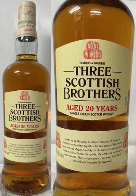 スリー スコティッシュ ブラザーズ 20年 シングル グレーン スコッチウイスキー 40度 700ml 箱無 THREE SCOTTISH BROTHERS AGED 20 YEARS