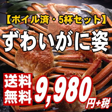 【楽天最安値に挑戦中！送料無料！】ずっしり重いずわいがにを5杯詰め合わせました【同梱不可】【ボイル済みズワイガニ】