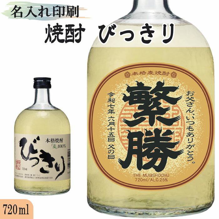 【送料無料】名入れUVカラープリント／本格麦焼酎　びっきり　720ml（ラベル02）　※沖縄県への配送不可