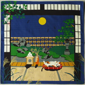 三毛猫みけの夢日記 小ふろしき〔みけとお月様〕9 日本製 綿100% 中巾 約50cm 日本の四季 歳時記 お月見 十五夜 団子 ススキ おしゃれ 和風タペストリー 秋 ギフト お祝い