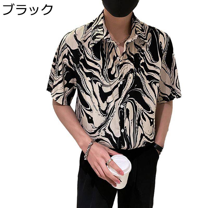 夏服 ハワイシャツ ビーチシャツ 半袖 メンズ 大きいサイズ リラックス ハンサム トップス アウター 前開き 体型カバー カッコイイ ゆったり メンズファッション お出掛け 夏祭り 海水浴