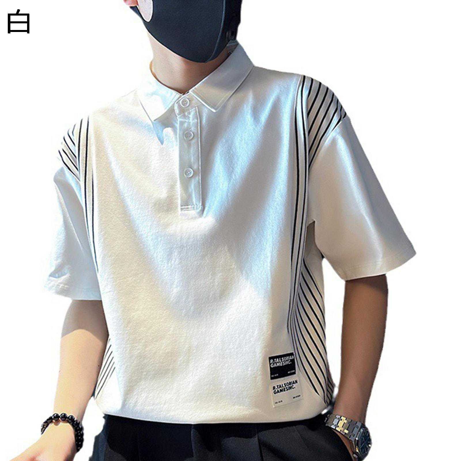 樂天商城 - メンズポロシャツ tシャツ ストライプ柄 メンズ 半袖 大きいサイズ 夏着 ワイシャツ ゴルフシャツ カジュアル ビズポロシャツ テニスシャツ 吸汗通気 薄い 接触冷感 軽量 快適 ゆったり 上着 普段使い