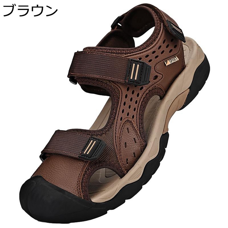 夏用サンダル メンズ コンフォート スポーツサンダル ビーチサンダル 軽量 つま先保護 滑らない ドライバーズシューズ ベルクロ 履きや..