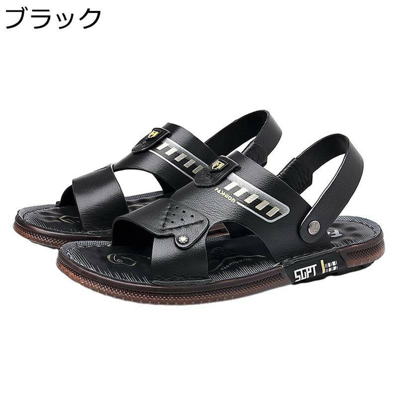 樂天商城 - レザーサンダル クッション 外履き 滑らない サンダル メンズ 2way スリッパ 一足両用 本革 アウトドア 履きやすい 疲れない ドライビングシューズ 夏用 ビーチサンダル カジュアル 撥水