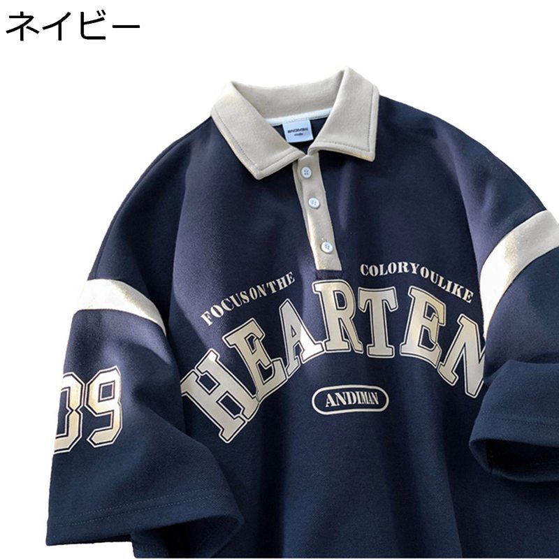 メンズ ポロシャツ 半袖 英語柄 切り替え 夏 Tシャツ ボタンダウン ラペル スポーツウェア カジュアル ゴルフウェア メンズファッション 学院風 ストリート レトロ 速乾吸汗 高校生 通勤 街着