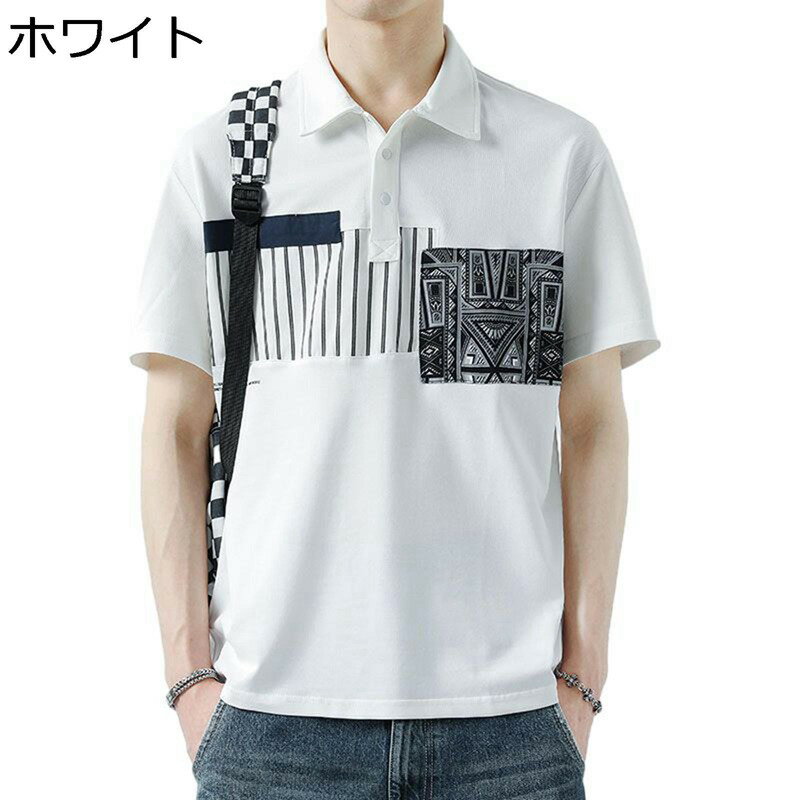 ポロシャツ メンズ ボタン パッチワーク 夏服 ゴルフウェア tシャツ スポーツウェア 半袖ポロシャツ ビッグシルエット 折り襟 大人カジュアル 柔らかい肌触り 速乾 快適 カジュアル 普段着 スポーツ
