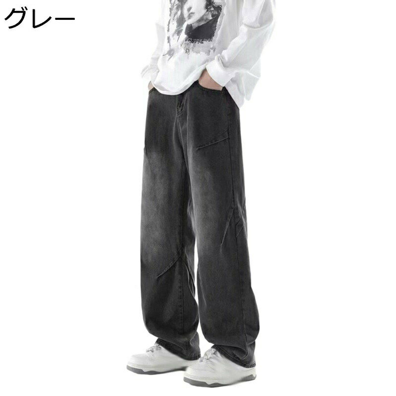 樂天商城 - デニムパンツ ジーンズ メンズ ゆったり 春秋 ウォッシュ加工 ヴィンテージ Gパン 長ズボン ヒップホップ ストリート カジュアルパンツ 着痩せ ストレートパンツ 通気性 オールシーズン
