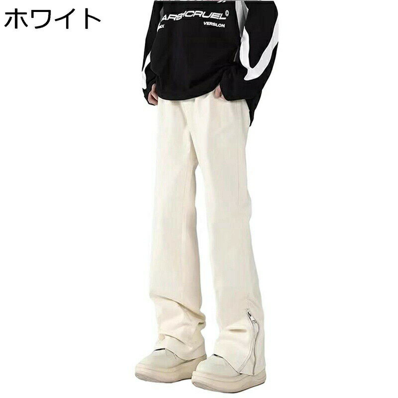 樂天商城 - デニムパンツ ジーンズ メンズ ゆったり サイドジッパー付き ストレートパンツ Gパン 長ズボン 普段着 ウオーキング 散? 日常 旅行 カジュアル 細見え 着痩せ ラッパズボン カーゴパンツ