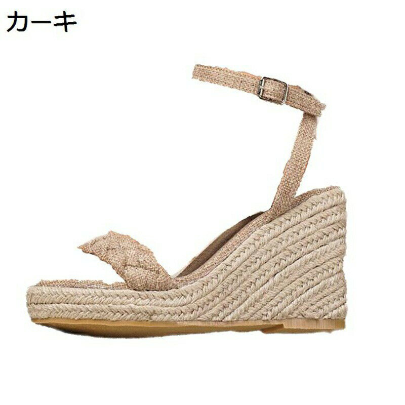 樂天商城 - ウェッジサンダル レディース ジュートサンダル ストライプサンダル 10cmヒール 脚長効果 エスパドリーユ ラウンドトゥ 女性らしい 滑りにくい 快適 春夏秋 シンプル 同窓会 ファッション