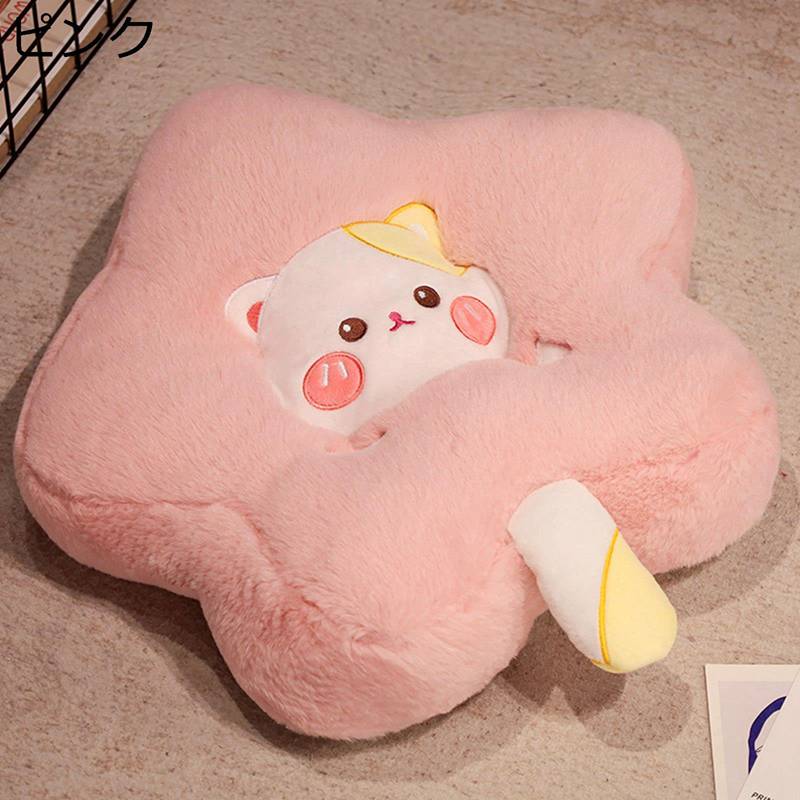 いすのクッション 座布団 星型 猫 極厚10cm かわいい もこもこ もふもふ 抱き枕 2wys かわいい 両面使用可 座り心地いい オフィス 学校 瞑想用 ヨガ 座蒲 お昼寝 丸洗い ピンク グリーン イエロー ブルー