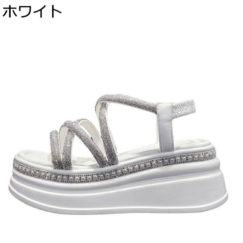 樂天商城 - グラディエーター サンダル レディース 厚底 ラメ スリッポン オープントゥ クロスストライプ 夏 プラットフォーム 7cmヒール ウェッジソール 脱ぎ履きやすい お出かけ 通勤 通学 普段