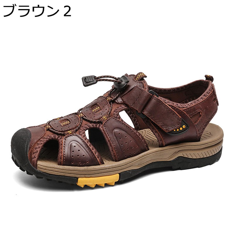 樂天商城 - スポーツサンダル レザー 登山サンダル メンズ 結ばない靴紐 本革 ビーチサンダル サンダル アウトドアサンダル スポサン 春夏 防滑 スニーカーサンダル 水陸両用 耐磨耗 海辺 男性 歩きやすい
