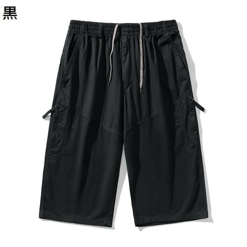 樂天商城 - メンズ ワークパンツ ショットパンツ クロップドパンツ L-6XL 大きいサイズ ミディアムパンツ 短パン ハーフパンツ 薄い 綿 カジュアル スポーツパンツ 夏用 涼しい 7分丈 ハーフ ゆったり ゴムウエスト 黒 緑 灰色