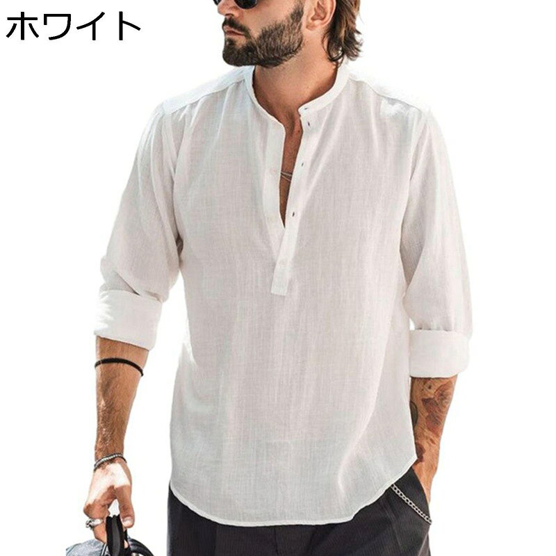 ビーチシャツ ポロシャツ Tシャツ 綿麻 リンネル メンズ 白 黒 緑 青 大きいサイズ...