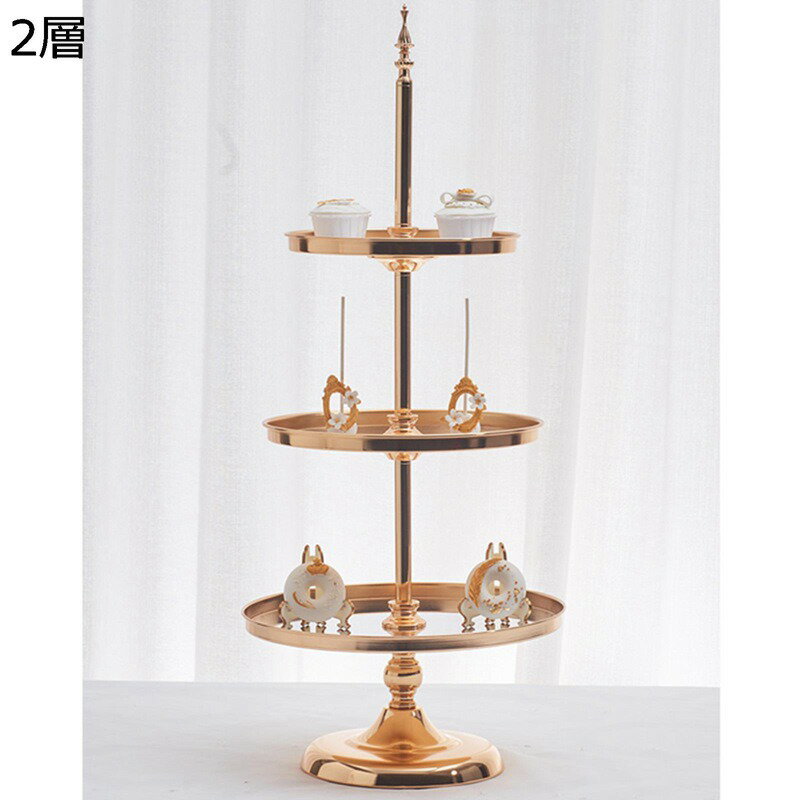 Kitchen Fancy Goods - ケーキディスプレイスタンド 2層 金属製ケーキスタンド デザートスタンド デザートラック カップケーキ お菓子皿 小物入れ 引っ越しプレゼント ティータイム 室内装飾収納 エレガント ケーキ台 披露宴 ホテル