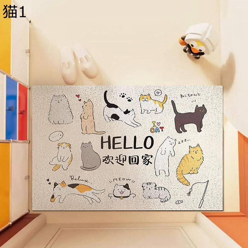 Character Pattern - 玄関マット ドアマット 猫柄 かわいい猫 PVC 泥除け 砂落とし 耐摩耗性 家庭用 エントランス 室内 バスルーム 水洗える 滑り止め 耐摩耗性 長方形 カットできる 敷物 新築祝いや 大きめ