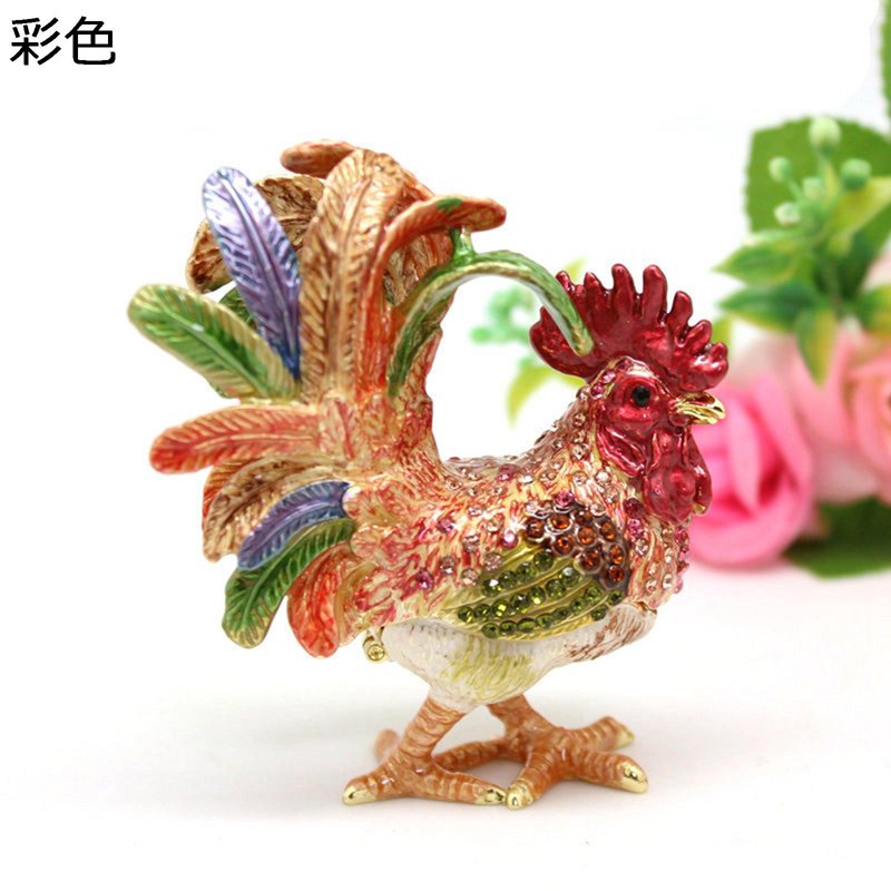鶏 酉 トリンケットボックス 宝石飾り 宝石箱 合金製動物 小物入れ ジュエリー収納 風水 ボックス 置物 干支 クリスタル 風水グッズ インテリア 装飾品 お礼 誕生日プレゼント 娘 彼女 記念日