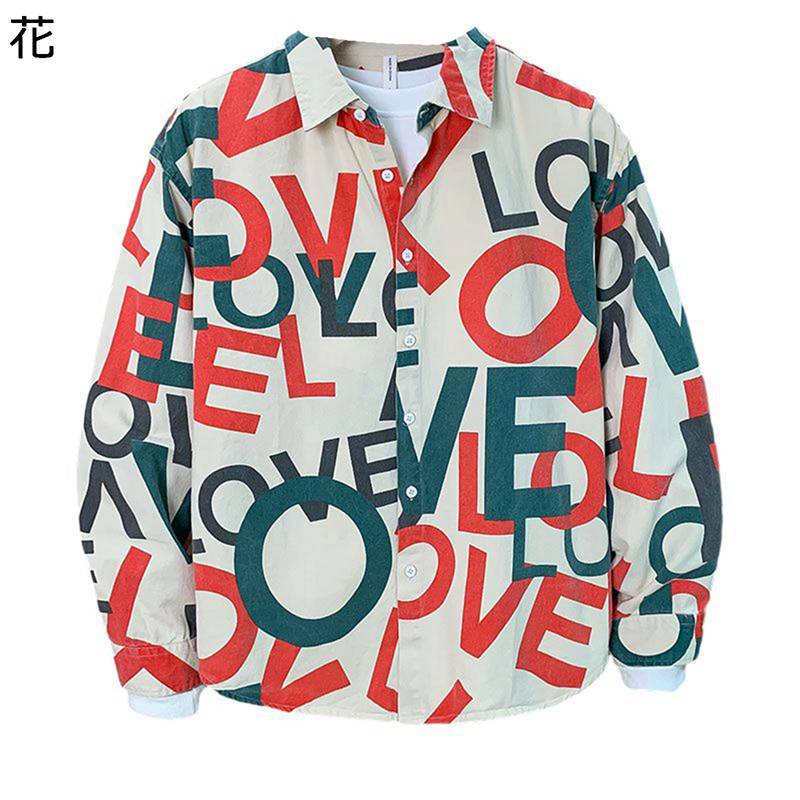 樂天商城 - 長袖シャツ カジュアルシャツ メンズ 襟付き アロハ 春秋 love 柄シャツ 総柄 ボタンダウン 大きいサイズ 薄手 サラサラ オープンカラー 汗染み防止 日焼け止め かっこいい リゾート イベント 通学通勤