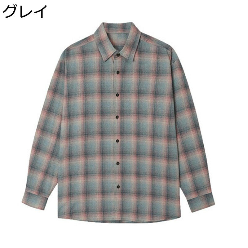 長袖シャツ チェック柄 メンズ チェックシャツ ワイシャツ ビジネスシャツ カジュアルシャツ 折り襟 トップス 柔らか 簡約 レジャー シンプル オーバーシルエット 綿 ストリート系 秋 アウター