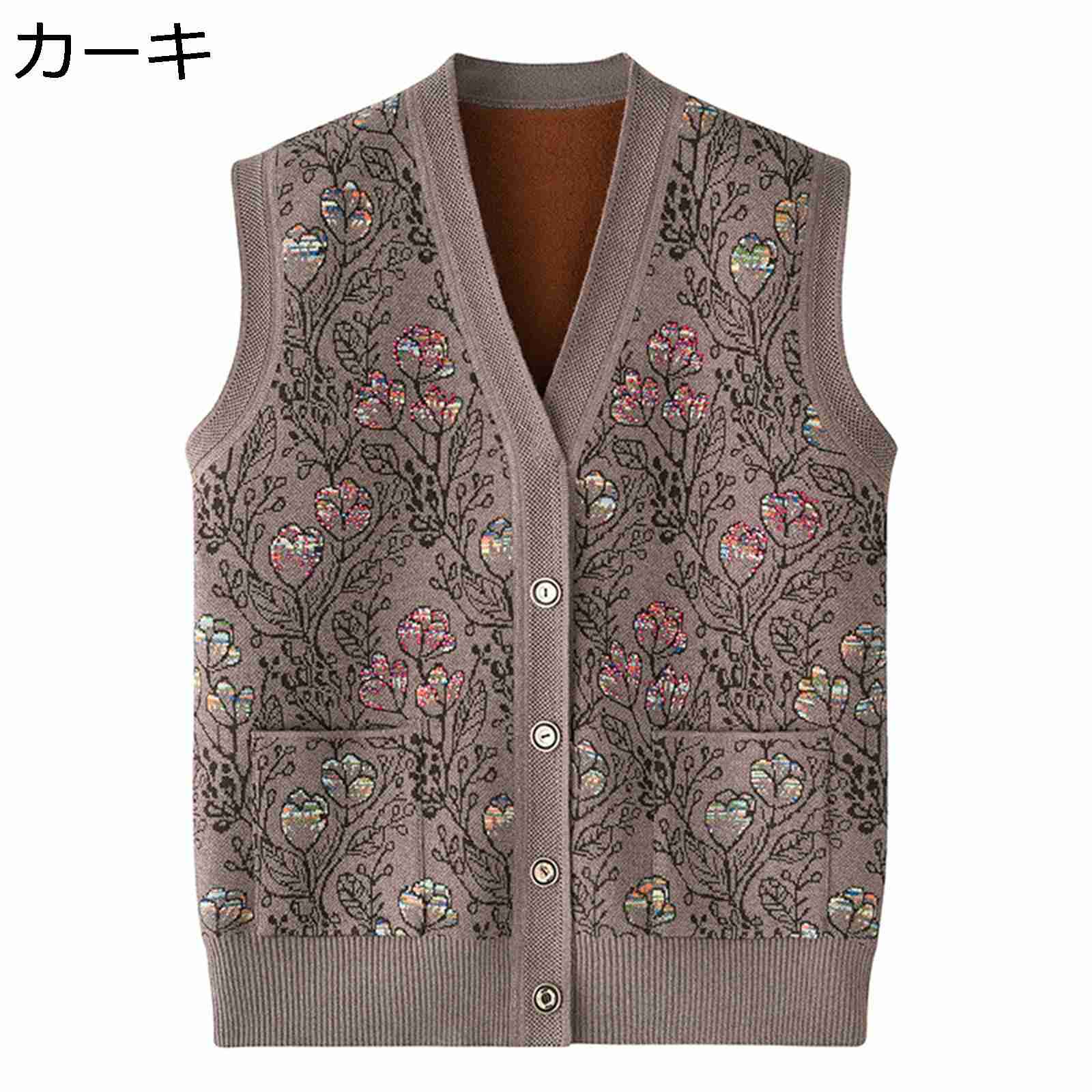 樂天商城 - シニアレディース 開襟セーター ベスト カットソー 無袖 刺繍 ノースリーブ スウェット ポケット 春秋 高齢者 年寄り ママ 快適 柔らかい 大きいサイズ アウター おしゃれ 上着 40代~80代