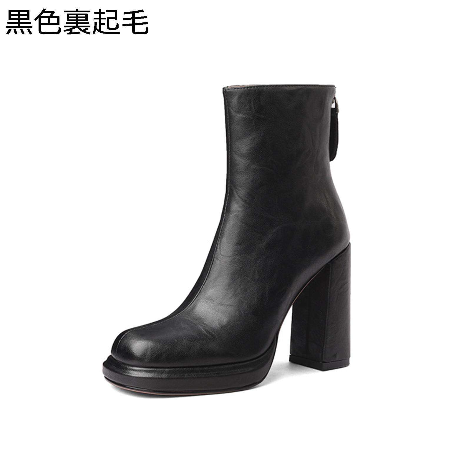樂天商城 - ジョッキーブーツ 本革 ショートブーツ レディース 厚底 アンクル丈 太めヒール 秋冬春 PU 足細 バックジップ 防水 防滑 おしゃれ 柔らかい かわいい 短靴 ストレッチブーツ バイク用 パーティ 通勤
