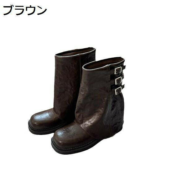 樂天商城 - ミドル丈 厚底 ショートブーツ 短靴 ミドル丈 パンツブーツ レディース 三連ベルト ゆったり 袴用ブーツ 合皮 痩せ 安定感 秋冬 大人 幅広 防水 防滑 かわいい ゆったり フォーマル オフィス 通勤通学