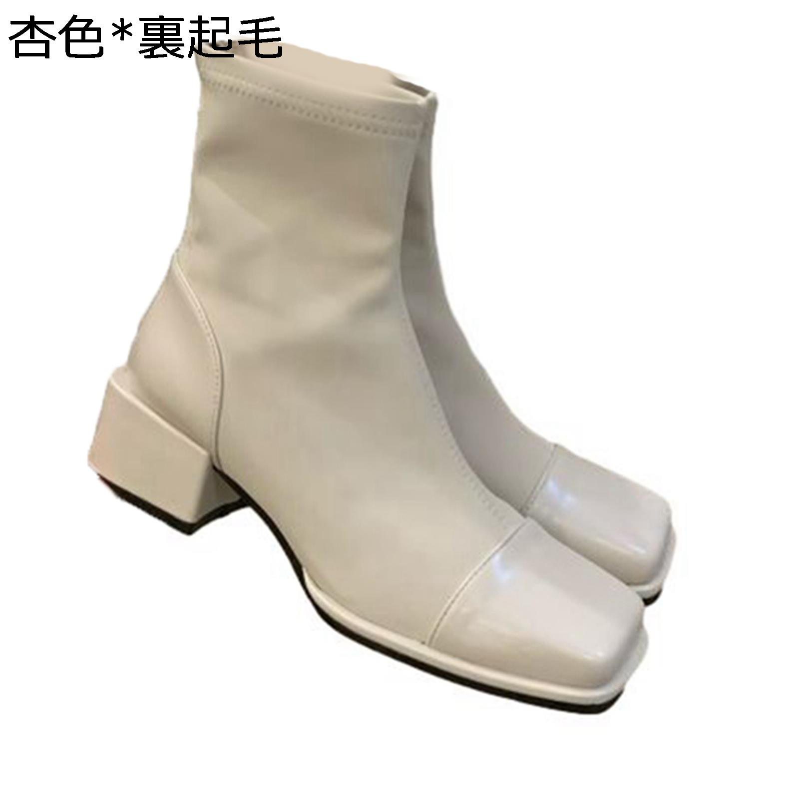 樂天商城 - ストレッチブーツ ショートブーツ レディース スクエアトゥ 切り替え アンクルブーツ 秋冬 合皮 シンプル 美脚 バックジップ 防滑 ゴムソール 歩きやすい 短靴 大きいサイズ 乗馬 パーティ ストリート