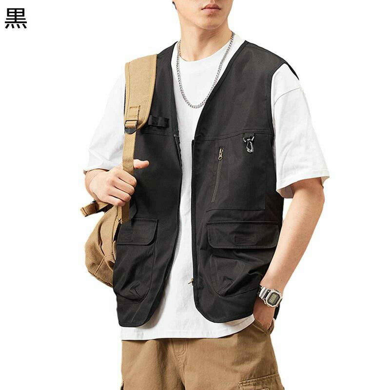 背心 - アウトドアベスト カジュアルベスト メンズ ワークウェア 春夏秋着 袖なし ジレ カメラマン 釣り チョッキ 速乾通気性 ゆったり 重ね着 多機能 ポケット付き 街着 耐磨耗性 日系 カジュアル