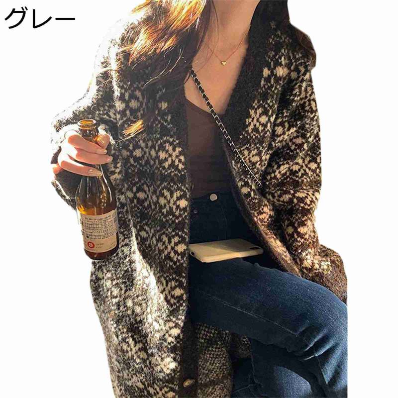 樂天商城 - ニット カーディガン 丈長め ロング丈 重ね着 レディース エスニック ボヘミアン風 長袖 秋冬 セーター あったか 開襟 スエット アウター 羽織り きれいめ トップス シンプル 軽便 柔らかい 通勤