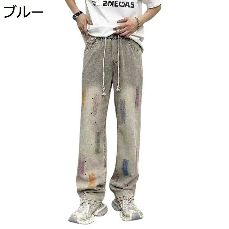 樂天商城 - メンズ Gパン ジーンズ デニムパンツ 両側ポケット パッチワーク 多彩柄 ゴムウエスト カジュアル ファッション 肌にやさしい 毛玉なし 軽量 薄手 通気性 脚長 作業着 街着 アウトドア ワーク