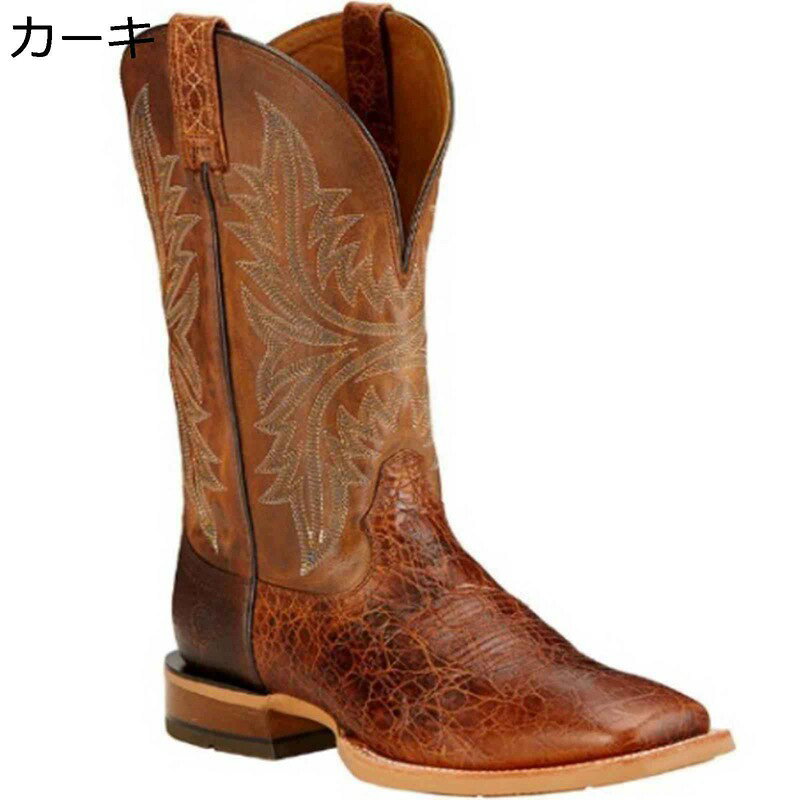 Other - ウエスタンブーツ 乗馬ブーツ 騎士ブーツ メンズ ミドルブーツ 大きいサイズ スリッポン 太めヒール 24-29cm 滑り止め 刺繍 冬靴 春秋 ライダース 劇団衣装 コスプレ 耐磨耗性 防滑 エスニック