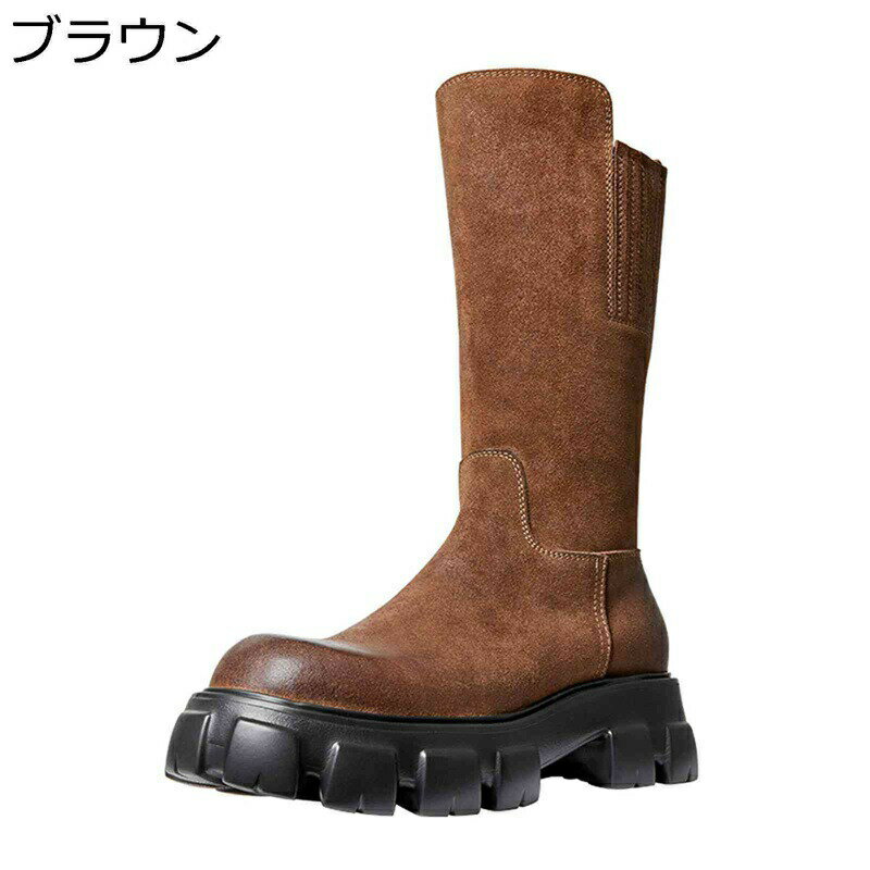 ロングブーツ レディース サイドジップ バイカラー ワークブーツ レザー 牛革 スエード オールシーズン メンズ 快適 耐久性 履き心地良い ユニセックス ストリート 滑り止め ビンテージ調