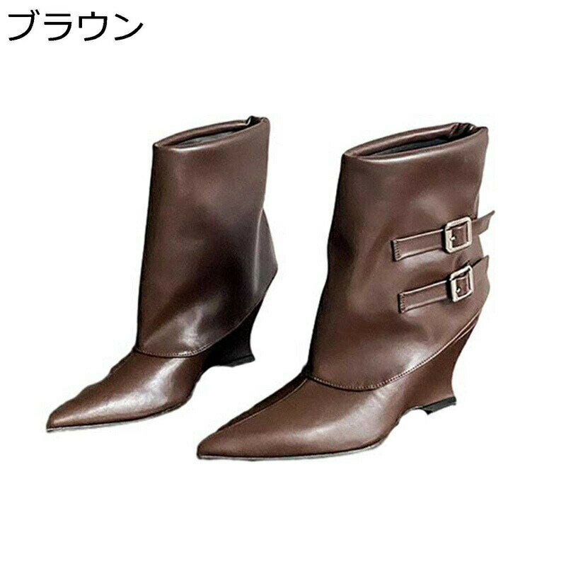 樂天商城 - ロングブーツ ミドル丈 レディース 袴ブーツ 本革 ポインテッドトゥ ウェッジ 6cm ダブルベルト ジョッキーブーツ 細見え おしゃれ 定番 クラシック 秋冬 滑り止め パンツブーツ コスプレ 地雷 原宿