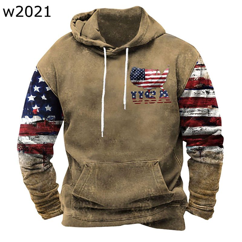 Parka - パーカー メンズ プルオーバー ビッグサイズ アメカジ レトロ アメリカ国旗 パッチワーク プリント 春秋 ストリート ヒップホップ フード付き ゆったり カジュアル スポーツ