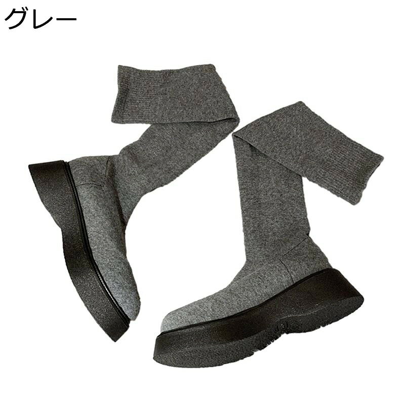 樂天商城 - ニーハイブーツ ストレッチ ソックスブーツ レディース 厚底ブーツ サイハイブーツ オーバーニー ロングブーツ セクシー 高筒 脚長 細見え 美脚 秋冬 モード系 パーティー クッション性 軽い
