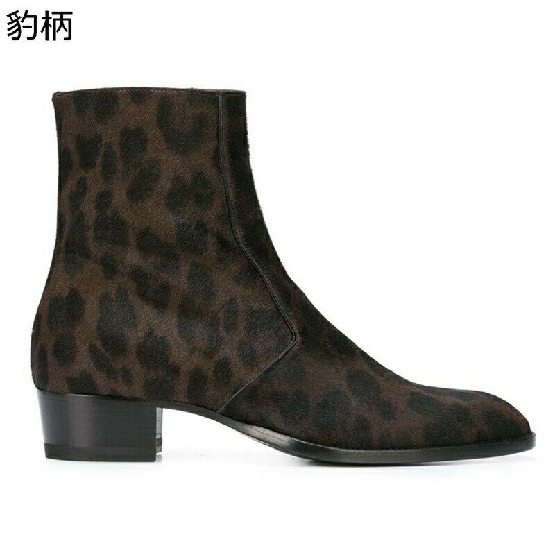 樂天商城 - チェルシーブーツ メンズ 豹柄 サイドジップ 秋冬春 ハイカット ショートブーツ イングランド 短靴 暖かい レザー 防寒 通気 防滑 防水 トラベル 旅行用 デイリー プレーントゥ 大きいサイズ