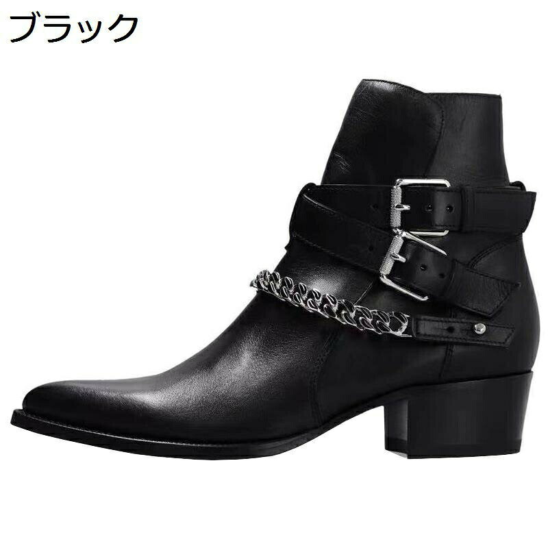 樂天商城 - チェルシーブーツ メンズ 牛革 サイドジップ 秋冬春 クロスストラップ ハイヒール ショートブーツ トレンド 短靴 暖か 保温 手作り 防滑 ポインテッドトゥ トラベル 旅行用 デイリー 大きいサイズ