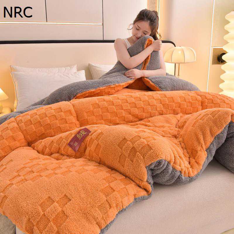 Comforters, Other - 掛け布団 シングル シープボア調 肌掛け布団 秋冬 ぬくぬく 防寒対策 保温性 厚手 二枚合わせ ボリューム感 冬用掛け布団 優しい肌触り 静電防止 布団カバー不要 北欧 一人暮らし 新生活 洗濯機対応