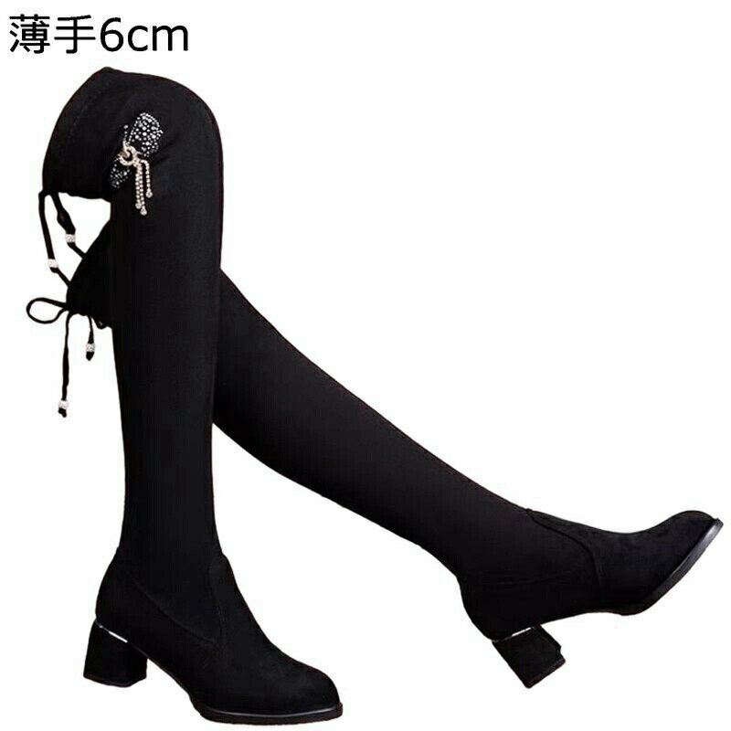 樂天商城 - ニーハイブーツ オーバーニーハイ ハイヒール6cm チャンキーヒール スエード ストレッチ スパンコールタッセル ロングブーツ レディース 秋冬用 長靴 脱げない 撥水 快適 痛くない 歩きやすい 履きやすい