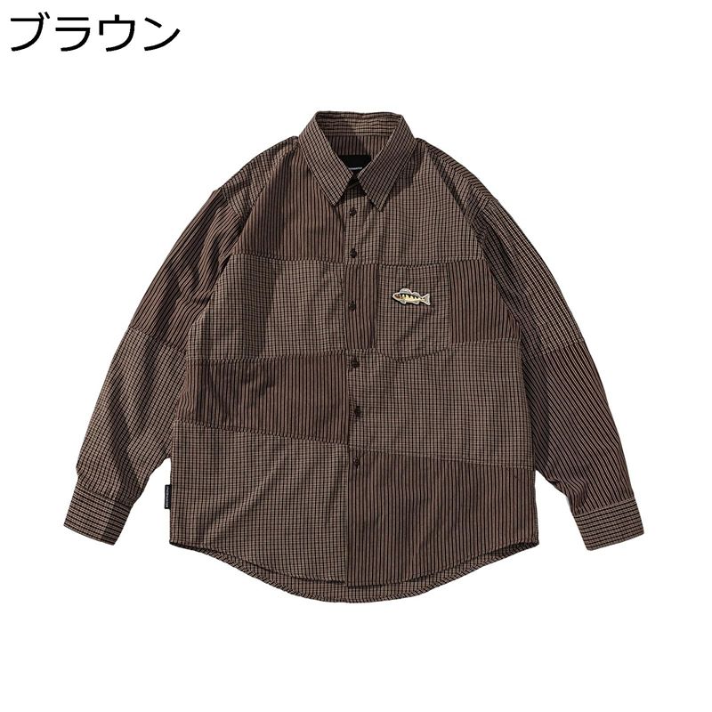 樂天商城 - カジュアルシャツ メンズ 長袖シャツ パッチワーク 格子シャツ チェック 春夏秋用 折り襟シャツ 日焼け止めアウター 速乾吸汗 通気 薄手 軽い 窮屈感のない レトロ 着回し 日常 ファッション