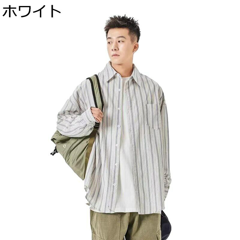 樂天商城 - 長袖シャツ ストライプ柄 メンズ カジュアルシャツ 開襟 ブラウス 春夏 アウター ゆったり アメカジ ボタンダウン 通気性 耐摩耗 通気 吸汗 防皺 大きいサイズ アメカジ シンプル オシャレ