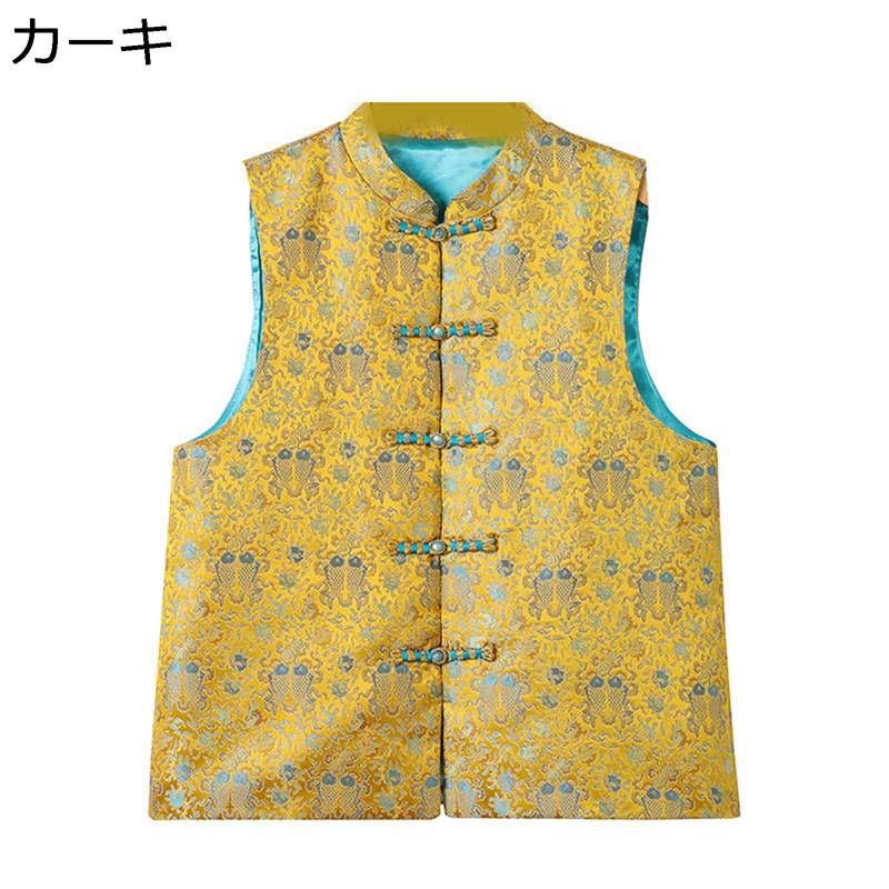 樂天商城 - 中華風ベスト レディース 唐装 漢服 花柄 光沢感 中年および高齢者 チョッキ ジレ カジュアルベスト 秋冬 40代 50代 60代 70代 80代 シニア女性 伝統服 キレイめ 日常 ショッピング 屋外