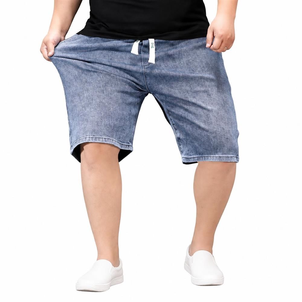 デニムハーフパンツ メンズ Gパン 大きいサイズ ショート ウエストゴム 紐付き ストレッチ ジーンズ 五分丈 膝丈 ジーパン ゆったり ぽっちゃり 太め ボトムス カジュアル 夏 涼しい